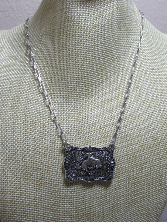 Tipi Jewelry - Tipi Western Bronc Rider Rodeo Pendant Necklace - SN0949SB